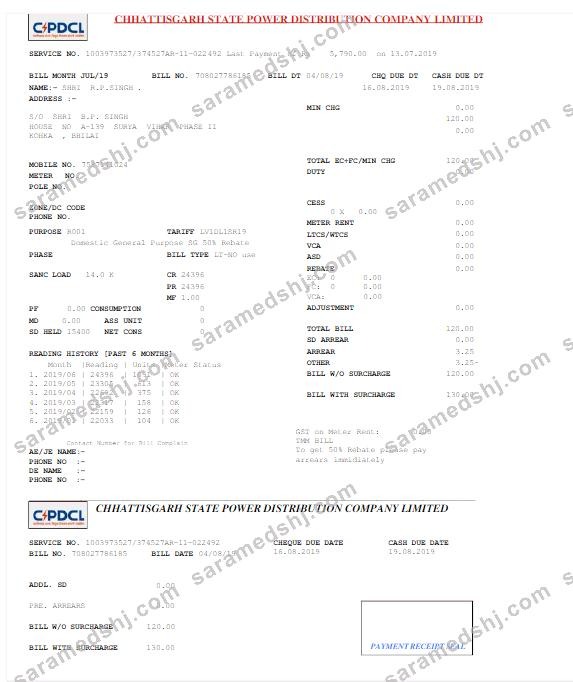 INDIA C_PDCL utility bill Word and PDF template